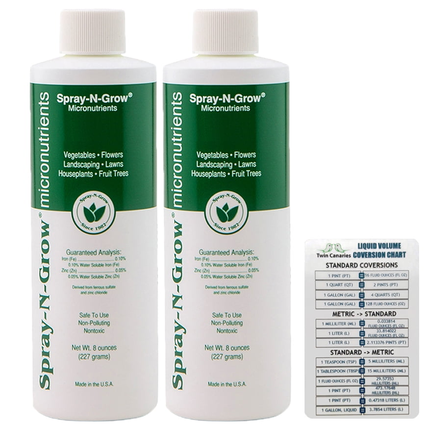 SprayNGrow Micronutrients, 8 oz Bottle (2 Pack) + Twin Canaries Chart