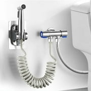 Spray Nozzle for Hose, Handheld Bidet Sprayers, Stainless Steel, Jet Spray for toilet, Coiled Flexible Hose, Wall Mounting Base, Silver Finish, 3 Pc Kit