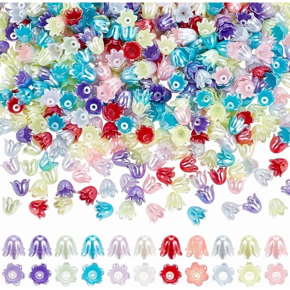 500pcs Flower Beads Caps Acrylic Beads Mixed Color Floral Beads Flower Spacer Beads Loose Beads for DIY Crafts Braids Bracelet Earring Necklace Jewelry Making 11mm