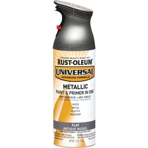 Rust-Oleum Universal Spray Paint Flat Antique Nickel - Fast Dry - 11 oz — Interior & Exterior Use, Professional Finish