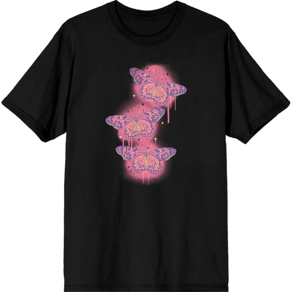 Spray Paint Butterfly Adult Black Crew Neck Short Sleeve Tee-XXL