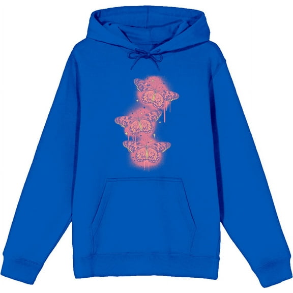 Spray Paint Butterfly Adult Blue Long Sleeve Hoodie-Medium