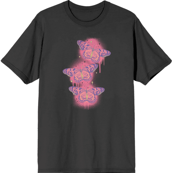 Spray Paint Butterfly Adult Charcoal Crew Neck Short Sleeve Tee-3XL