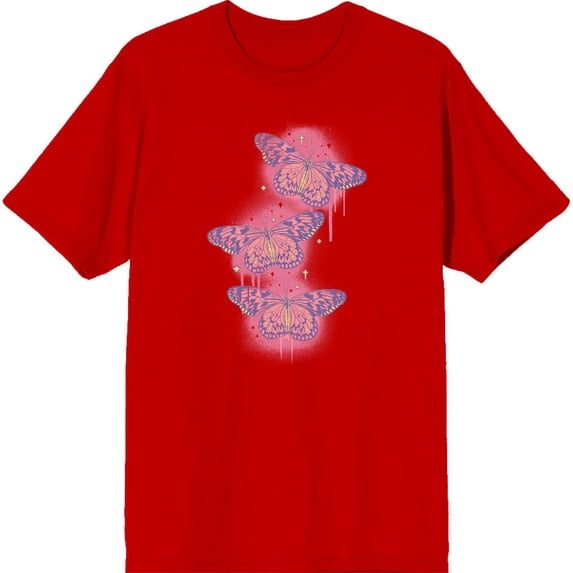 Spray Paint Butterfly Adult Red Crew Neck Short Sleeve Tee-Medium