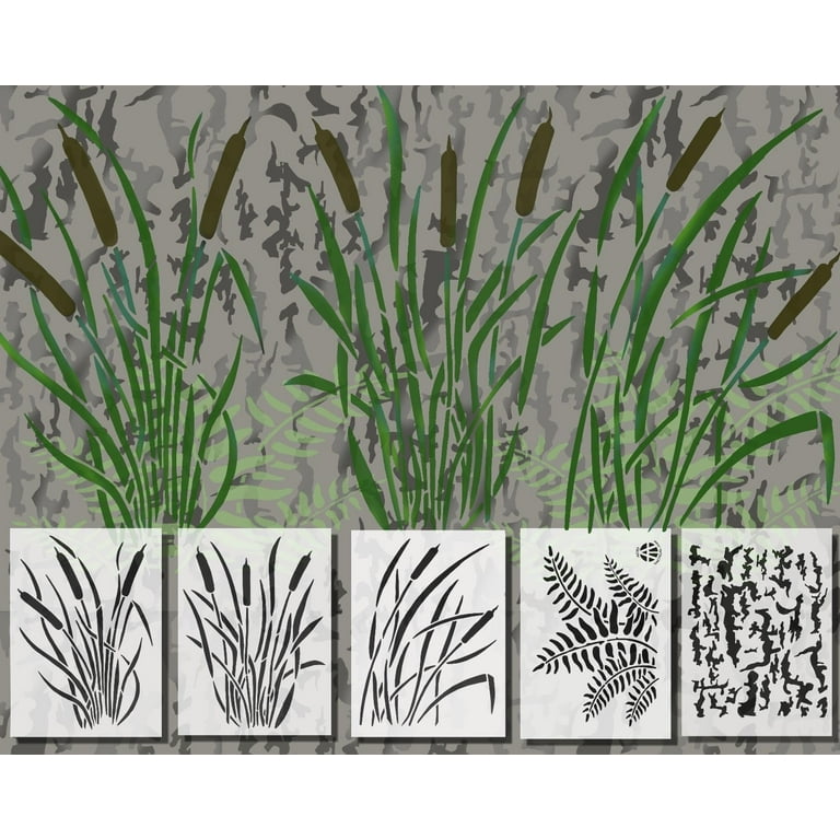Acid Tactical Camouflage Stencils Set, Spray Paint, Camo Jon Duck Boat, Cattail & Fern for Hunting - 5 Pack - Walmart.com camouflage-painting-stencils-duck-boat-camo-gun-10-mil-duracoat-14-10-designs-walmart-com