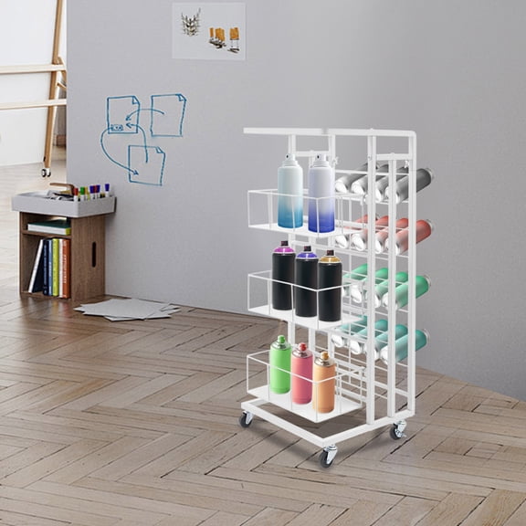 Spray Paint Can Storage Rack with 4 Wheels Lube Aerosol Paint Bottle Holder