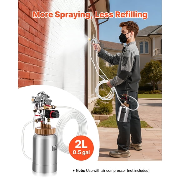 Spray Paint Pressure Pot,0.5 Gal/2 L Pressure Pot Paint Sprayer,1.8mm + 3mm Two Spray Guns Central Pneumatic Sprays Gun with Two 9.8 FT/3 m Hoses for Furniture,Car,Fence,Max 45 Psi