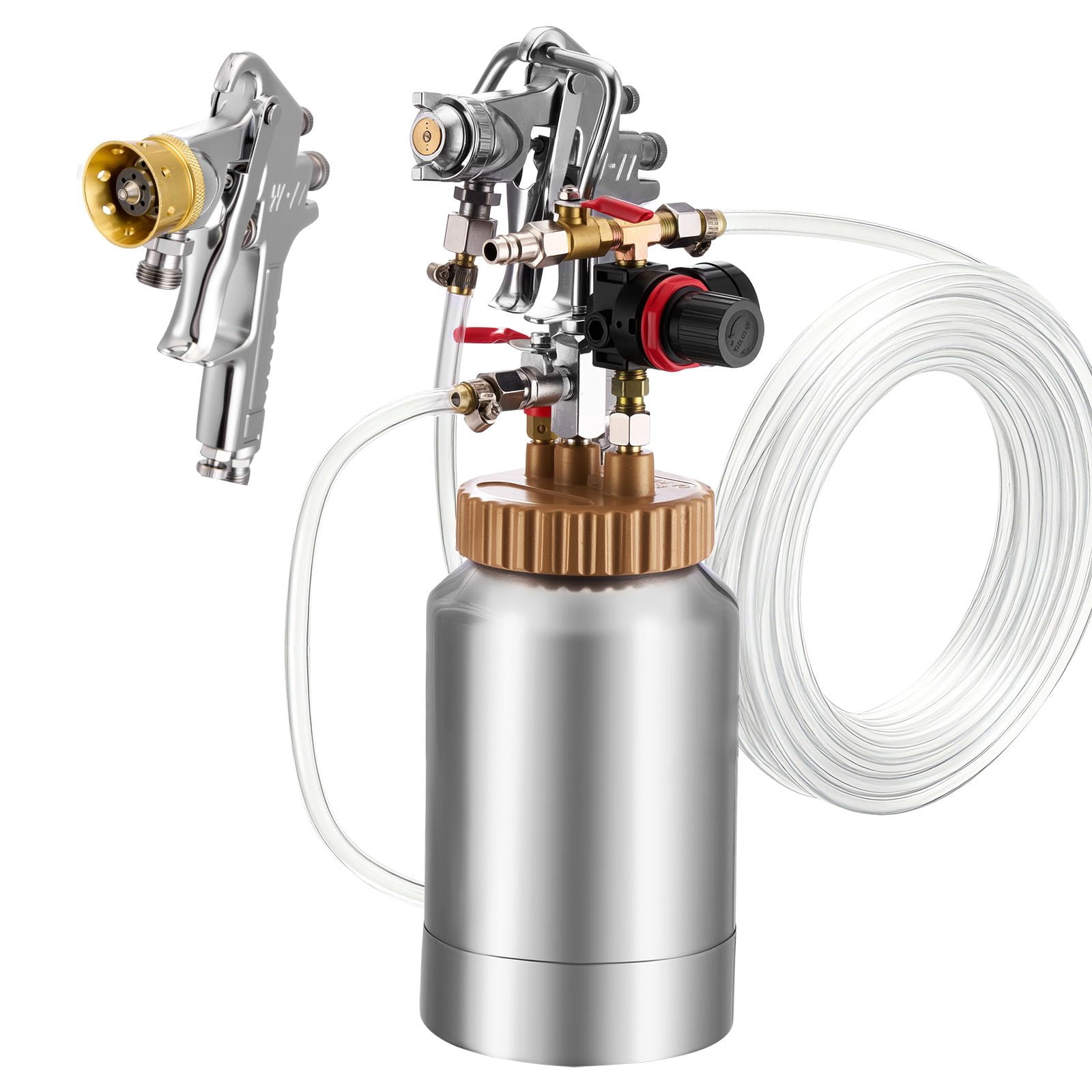 Spray Paint Pressure Pot 0.5 Gal with 1.8mm & 3.0mm Spray Guns, 2 x 9.8FT Hoses, 45 PSI Max, for Furniture Car Fence Painting