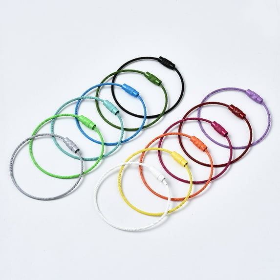 Spray Painted 201 Stainless Steel Wire Cable Keychains Key Rings for Outdoor Hanging Luggage Tags Keys and ID Tag Keepers Mixed Color Inner Diameter: 4.5x4.8cm 10pc