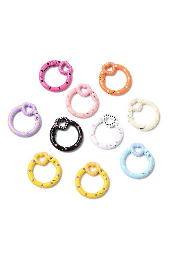 Spray Painted Alloy Spring Gate Ring Ring with Heart Mixed color 27x25x4.5mm Inner Diameter: 17.5x17mm