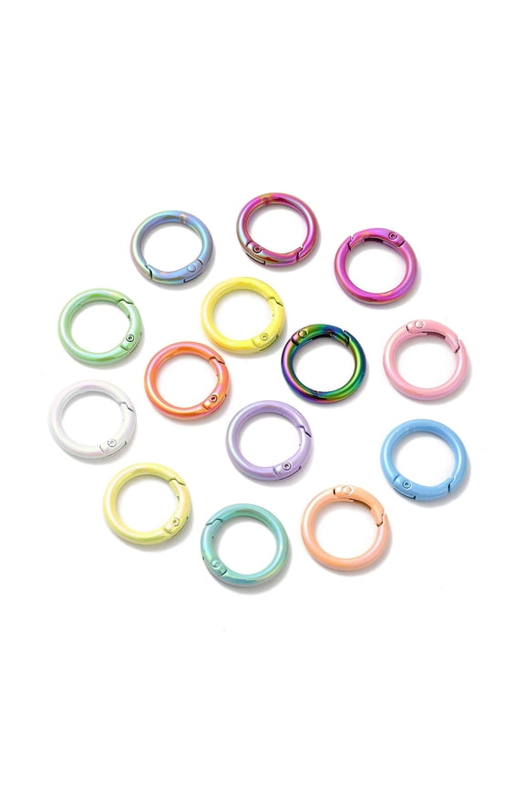 Spray Painted Alloy Spring Gate Ring Rings Mixed Color 25x3.5mm