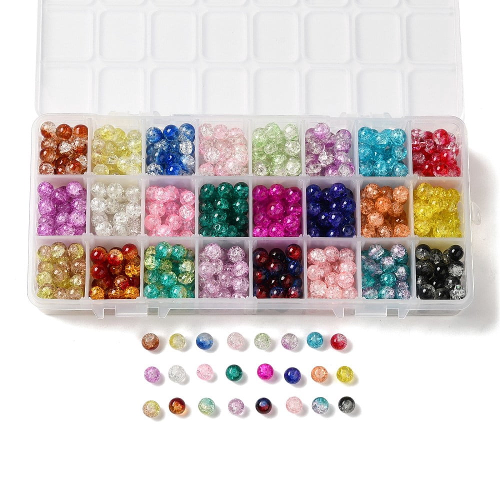 Spray Painted Crackle Glass Beads Round Mixed Color 8mm Hole: 1.3~1.6mm