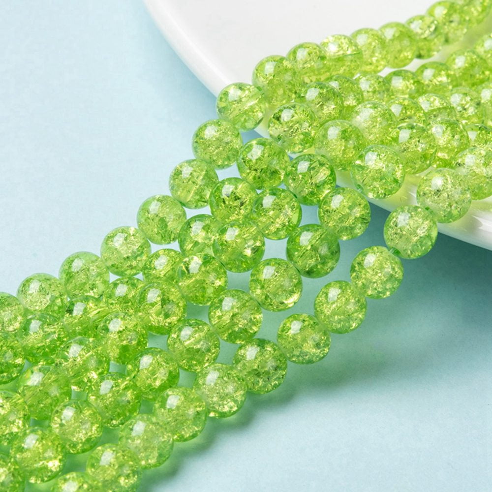 Spray Painted Crackle Glass Beads Strands Round Pale Green 8mm Hole: 1.3~1.6mm 100pcs/strand 31.4 inch