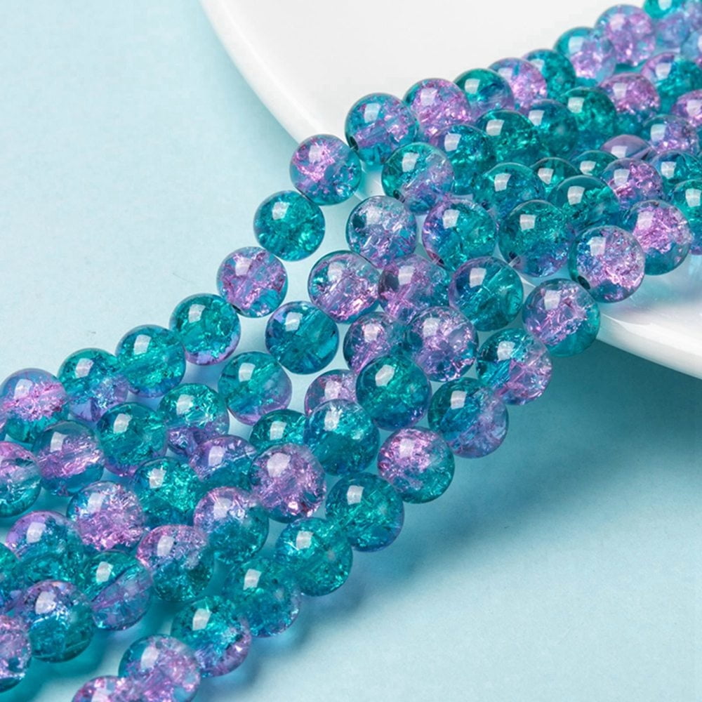 Spray Painted Glass Beads Strands Round Two Tone Dark Cyan 8mm Hole: 1.3~1.6mm about 100pcs/strand 31.4 inch