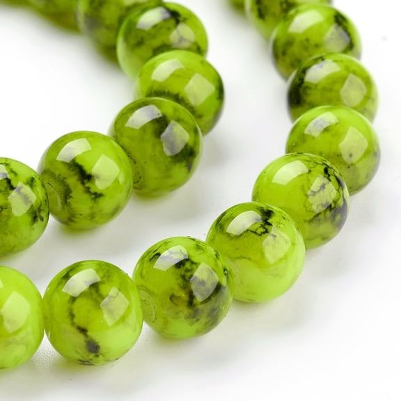 Spray Painted Glass Bead Strands Round Green Yellow 8mm Hole: 1.3~1.6mm about 100pcs/strand 31.4 inch