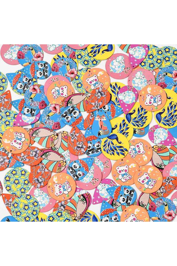 Spray Painted Iron Pendants Rubberized style 3D Printed Mixed Print Pattern Flat Round Teardrop Mixed color 25.5-27.5x18-25.5x0.7-0.8mm Hole: 1.2mm