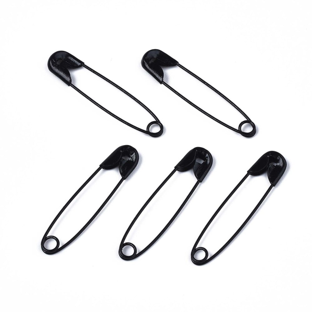 Spray Painted Iron Safety Pins Cadmium Free & Nickel Free & Lead Free Black 30~31x7x2.5mm