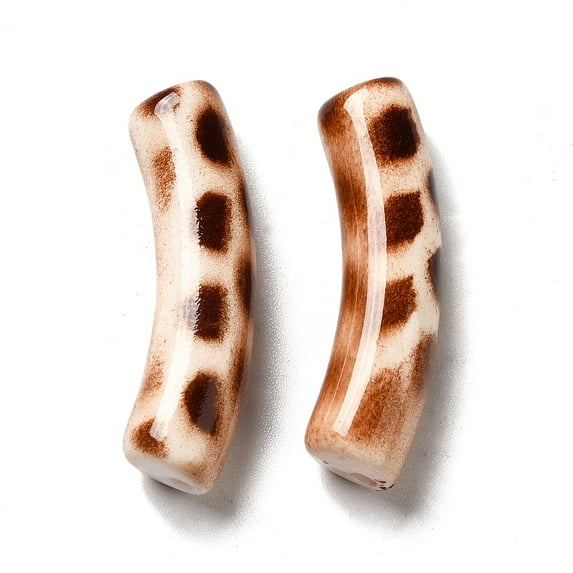 Spray Painted Leopard Print Opaque Acrylic Beads Tube Peru 31x8x9.5mm Hole: 1.8mm
