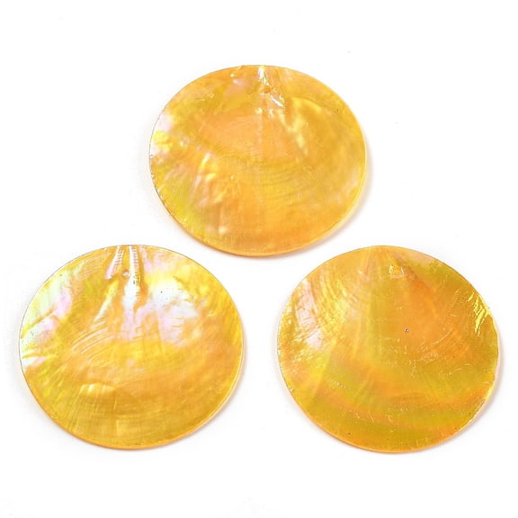 Spray Painted Natural Capiz Shell Pendants Disc Charms AB color Orange 39.5~40x1~2mm Hole: 1.2~1.4mm