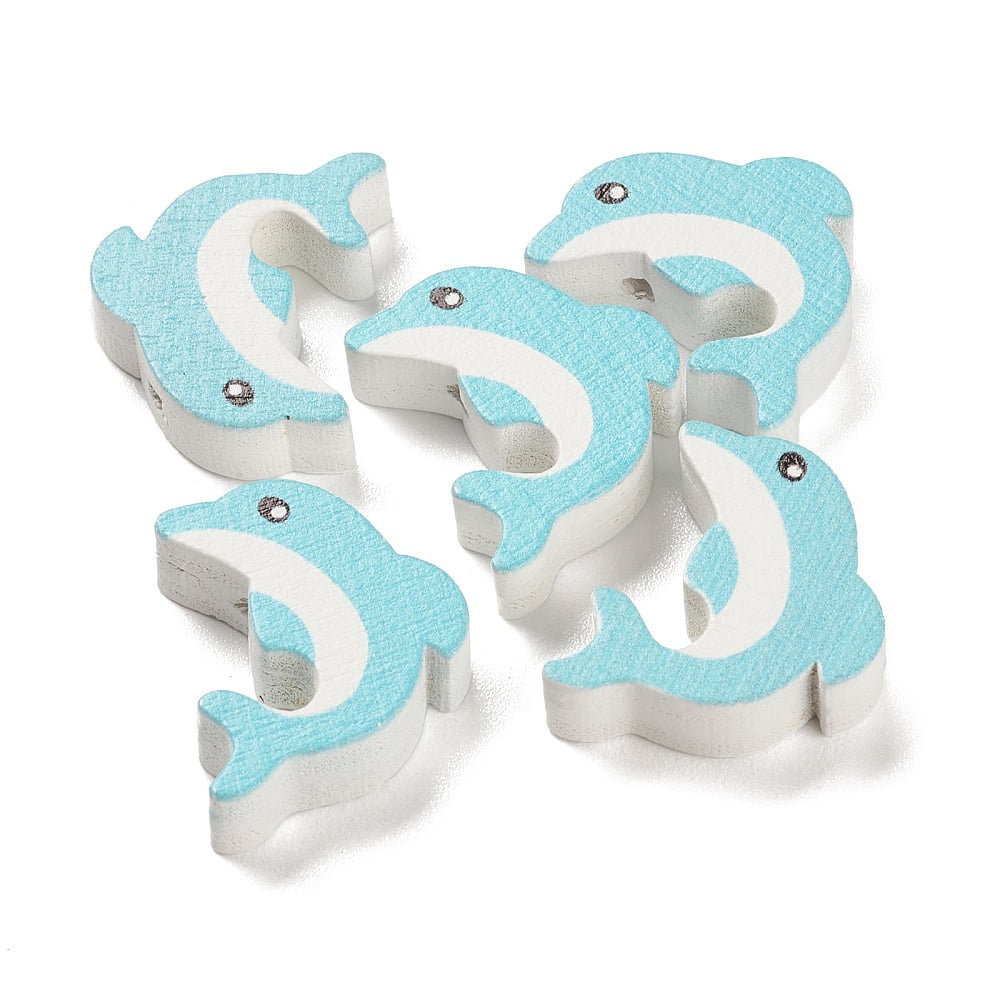 Spray Painted Natural Maple Wood Beads Dolphin Light Blue 17x19.5x6mm Hole: 2mm