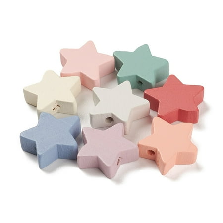 Spray Painted Natural Maple Wood Beads Star Mixed Color 18x19.50x6mmHole:2.50mm