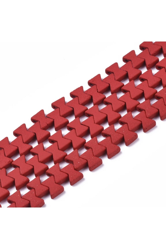 Spray Painted Non-magnetic Synthetic Hematite Multi-Strand Links for Tile Elastic Bracelets Making Bowknot Red 7x6x3mm Hole: 1mm about 94~99pcs/strand 16.14~17.32 inch(41~44cm)