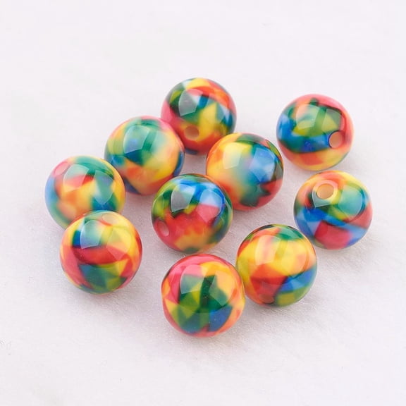 Spray Painted Resin Beads with Pattern Round Colorful 10mm Hole: 2mm DIY