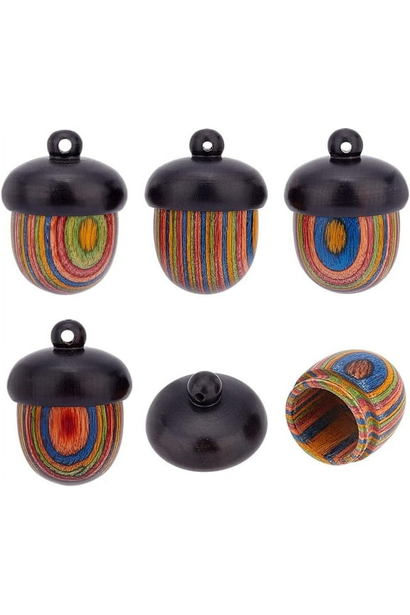 Spray Painted Wooden Acorn Box Jewelry Pendants Rainbow Acorn Charm with Screw Cap Autumn Secret Canister Colorful 30x22mm Hole: 1.8mm Inner Diameter: 13mm