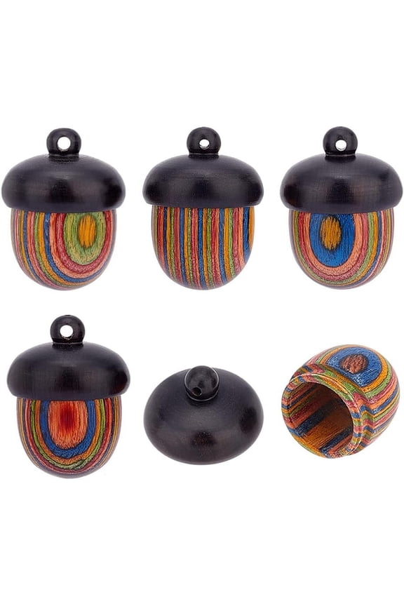 Spray Painted Wooden Acorn Box Jewelry Pendants Rainbow Acorn Charm with Screw Cap Autumn Secret Canister Colorful 30x22mm Hole: 1.8mm