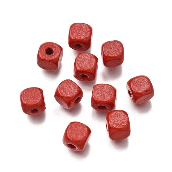 Spray Painted Wooden Beads Square FireBrick 8x8x8mm Hole: 2.5~3mm Wood