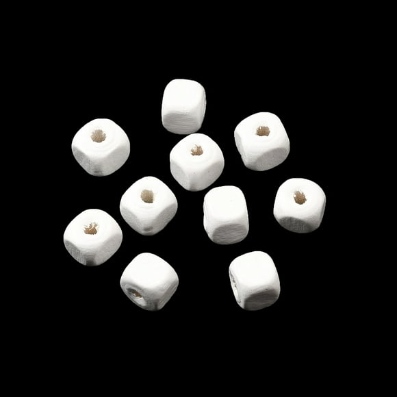 Spray Painted Wooden Beads Square White 6x6x6mm Hole: 1.6~2mm