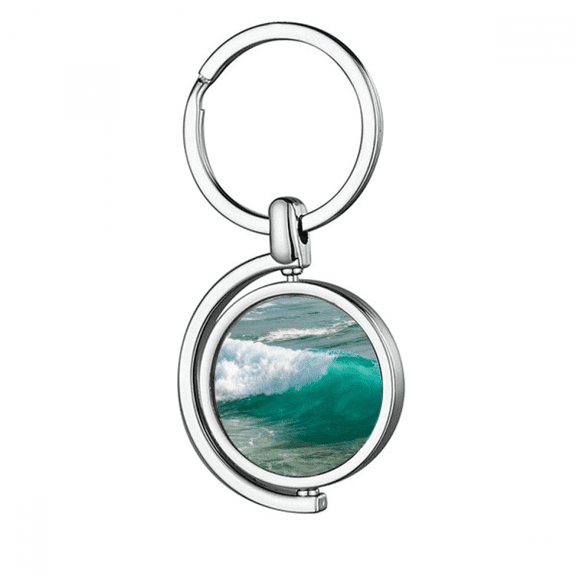 Spray Water Sea Wave Science Nature Picture Rotating Keychain Metal Keyring Holder