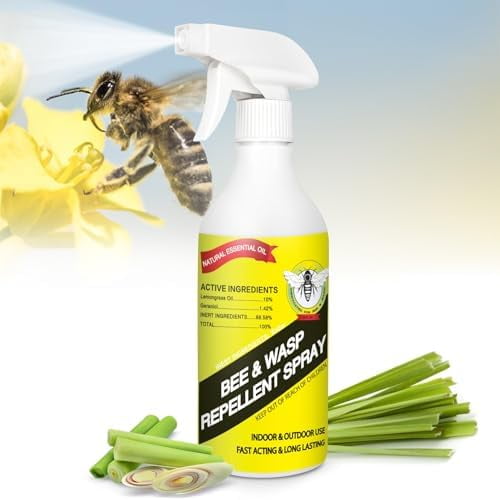 Spray with Natural Plant-Based Essential Oils Bee Spray, Bee Repellent Outdoor/Indoor to Repellent Bug and Wasps for Patios, Gardens, and Yards, 16oz