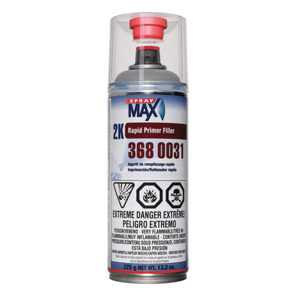 SprayMax 3680031 Universal 2K Rapid Primer Filler, Gray, 5.4 to 8.1 sq-ft Coverage, 1 hr Dry Curing