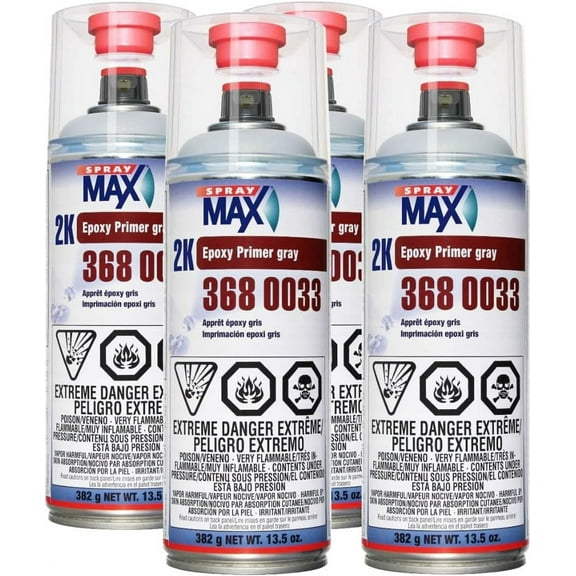 SprayMax 3680033 2K Epoxy Rust Cure Primer Gray 13.5 oz (4 Pack)