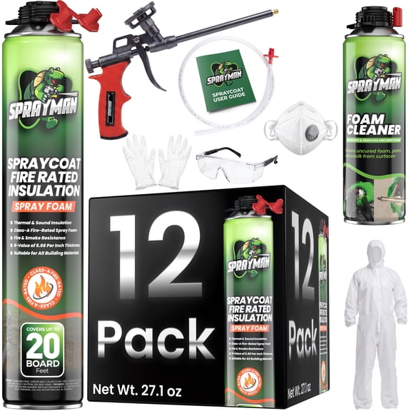 Sprayman Spraycoat Fire Rated Spray Foam Insulation, Closed Cell, 240 Board Feet, 12 Pack Set