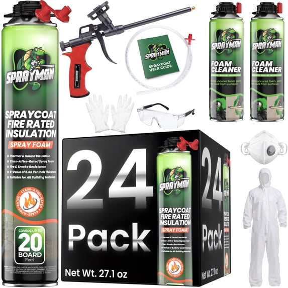 Sprayman Spraycoat Fire Rated Spray Foam Insulation, Closed Cell, 480 Board Feet, 24 Pack Set