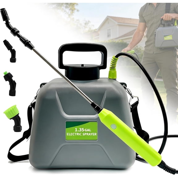 Sprayer 1.35 Gallon - Electric Garden Sprayer with 3 Nozzles, 2.5-3H Runtime, Covers 3000 Sq Ft per - No Pumping Needed for Weed Control, Lawn Care & Fertilizer