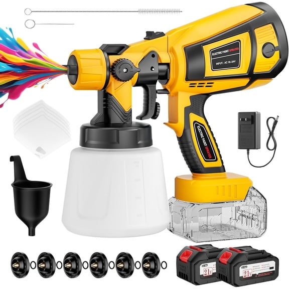 Sprayer, 650W Cordless with 2 , 6 Brass Nozzles & 3 Patterns, Electric Sprayer for House Painting Graffiti Wall Fence Furniture DIY Projects