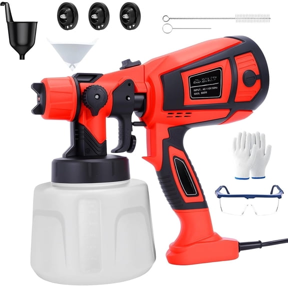 Sprayer, 800W HVLP with Cleaning/Blowing Joints, 3- 3 Nozzles, and 1400mL Container, Improvement Tools for House Painting Fence Cabinet Wall (Red)