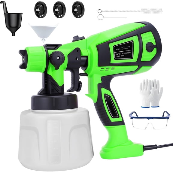 Sprayer, Electric 800W HVLP with Cleaning/Blowing Joints, 3- 3 Nozzles, and 1400mL Container, Improvement Tools for House Painting Fence Cabinet Wall (Green)