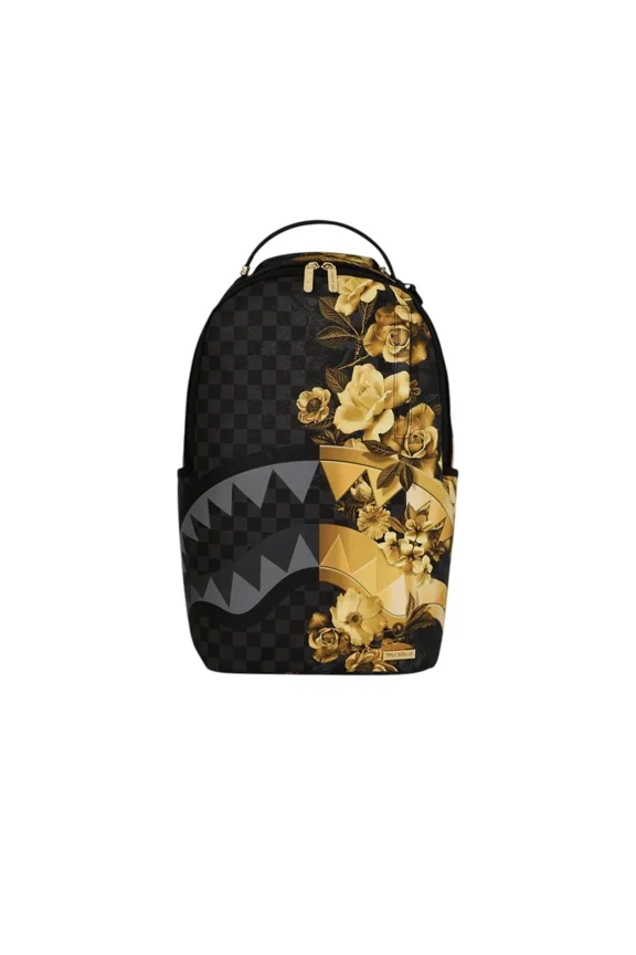 Gold Floral Remix Backpack Unisex Black Gold Vibrant Floral SPR232 (Black,One Size)