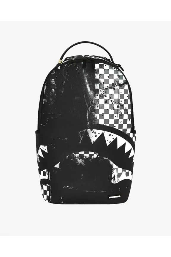 Painted Over Check Backpack Unisex Black Adjustable Strap SPR252 (Black,One Size)
