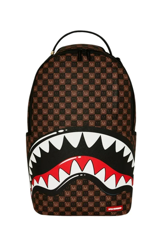 Sharks in Paris Backpack Unisex Brown Check Shoulder Straps SPR282 (Brown,One Size)