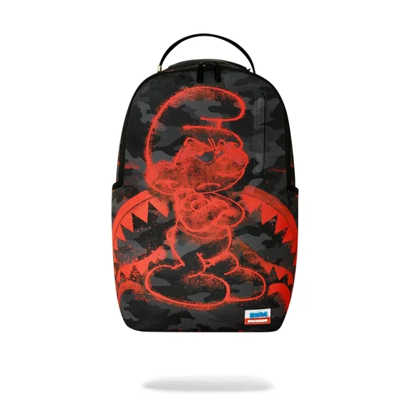 Sprayground Smurfs Attitude Backpack Unisex Black Red Camo Shoulder Strap SPR342 (Black,One Size)
