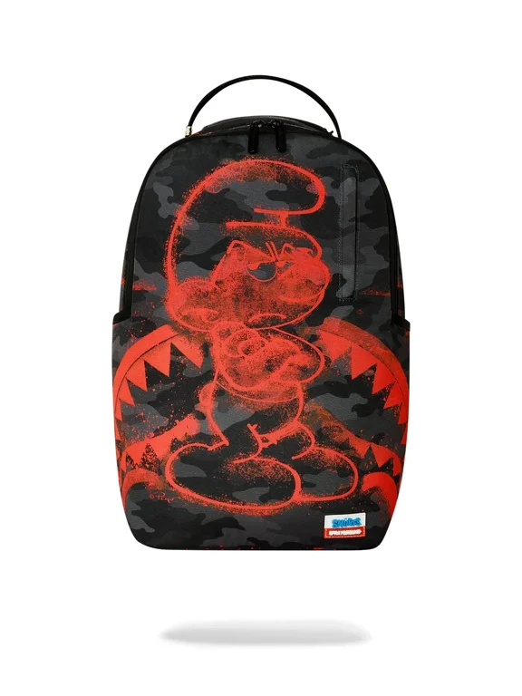 Smurfs Attitude Backpack Unisex Black Red Camo Shoulder Strap SPR342 (Black,One Size)