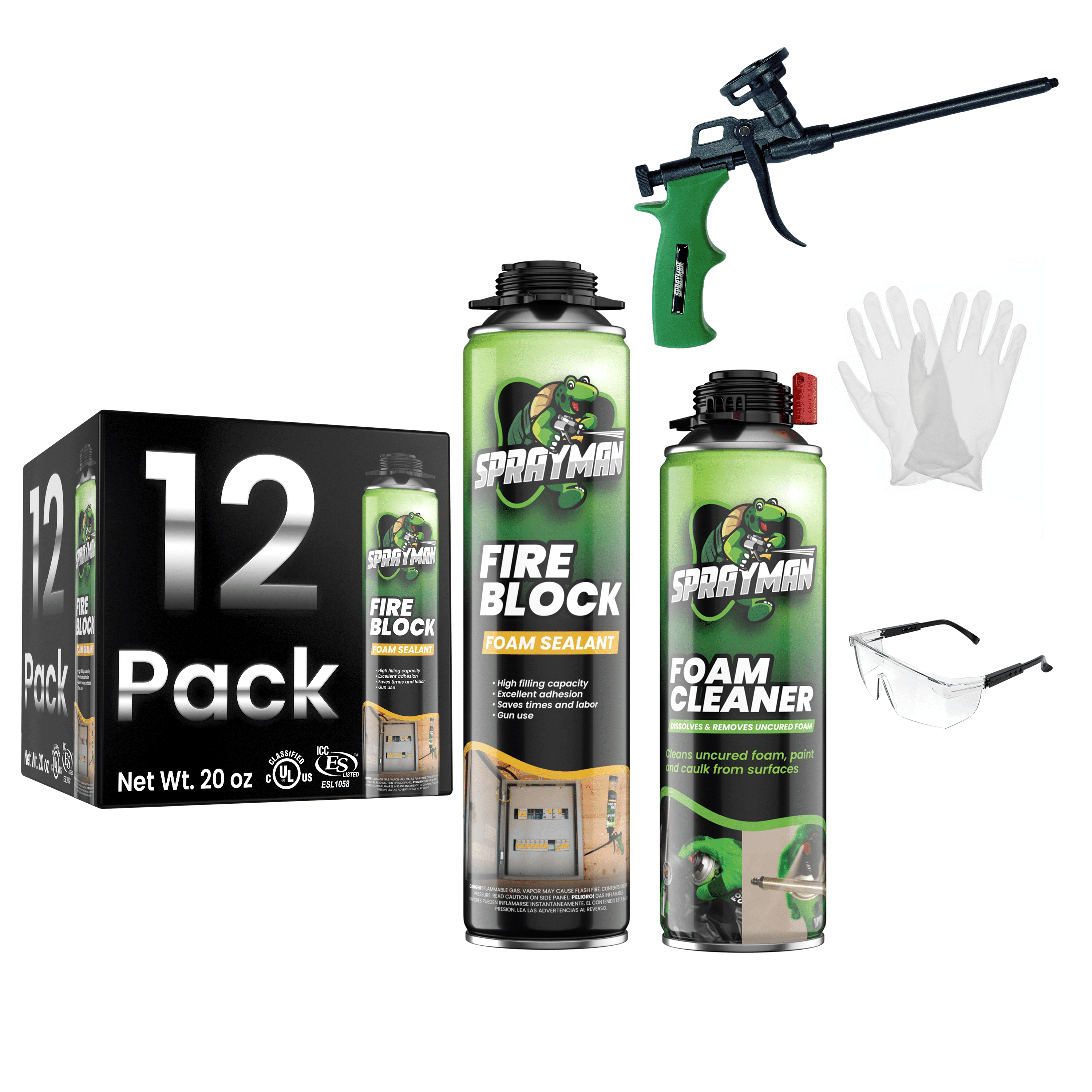 Sprayman Fire Block Gun Foam Sealant 20oz- 12 Pack Set