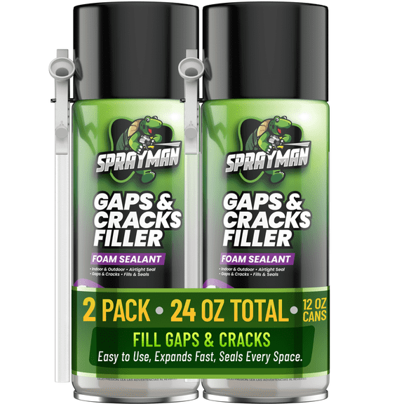 Sprayman Gaps & Cracks Filler Foam - Expanding Foam Sealant for Doors, Windows & Wall Repairs - Waterproof & Paintable, 12 oz - 2 Pack