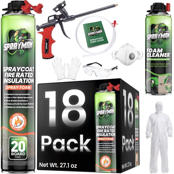 Sprayman Spraycoat Fire Rated Spray Foam Insulation, Closed Cell, 360 Board Feet, 18 Pack Set