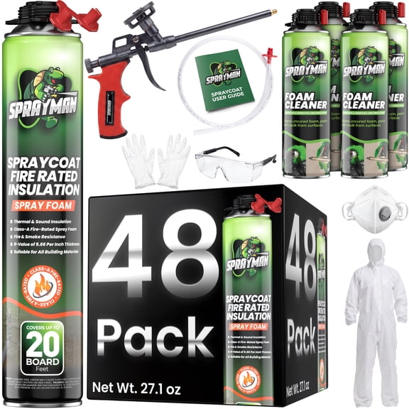 Sprayman Spraycoat Fire Rated Spray Foam Insulation, Closed Cell, 960 Board Feet, 48 Pack Set